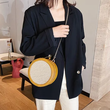 

Retro Style Straw Woven Round Bags Coin Purse Fashion Casual Zip Crossbody Bag Shoulder Bag Women's Handbag