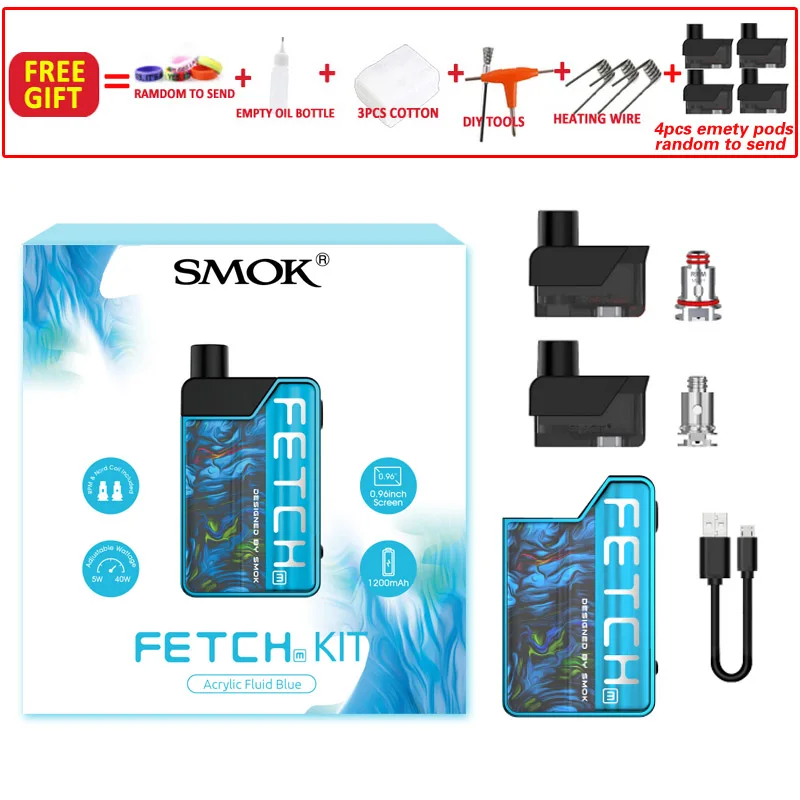 Acrylic fluid blue SMOK Fetch Мини цветной стручок Vape комплект 3,7 мл Catridge электронная сигарета испаритель мАч батарея с об/мин сетки тройной катушки - Цвет: Acrylic fluid blue