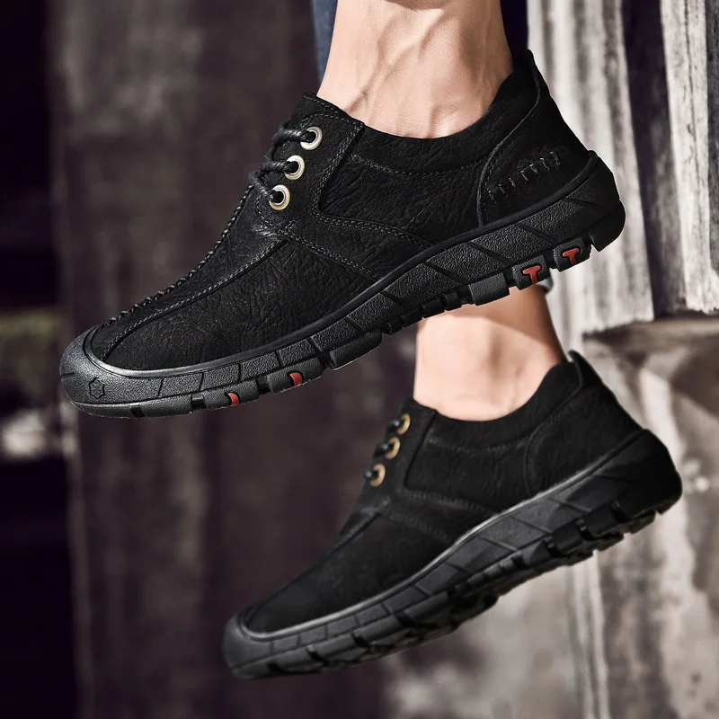 2020 style fashion men's shoes casual genuine leather sneakers male brown black lace up shoe man flats waterproof shoes for men