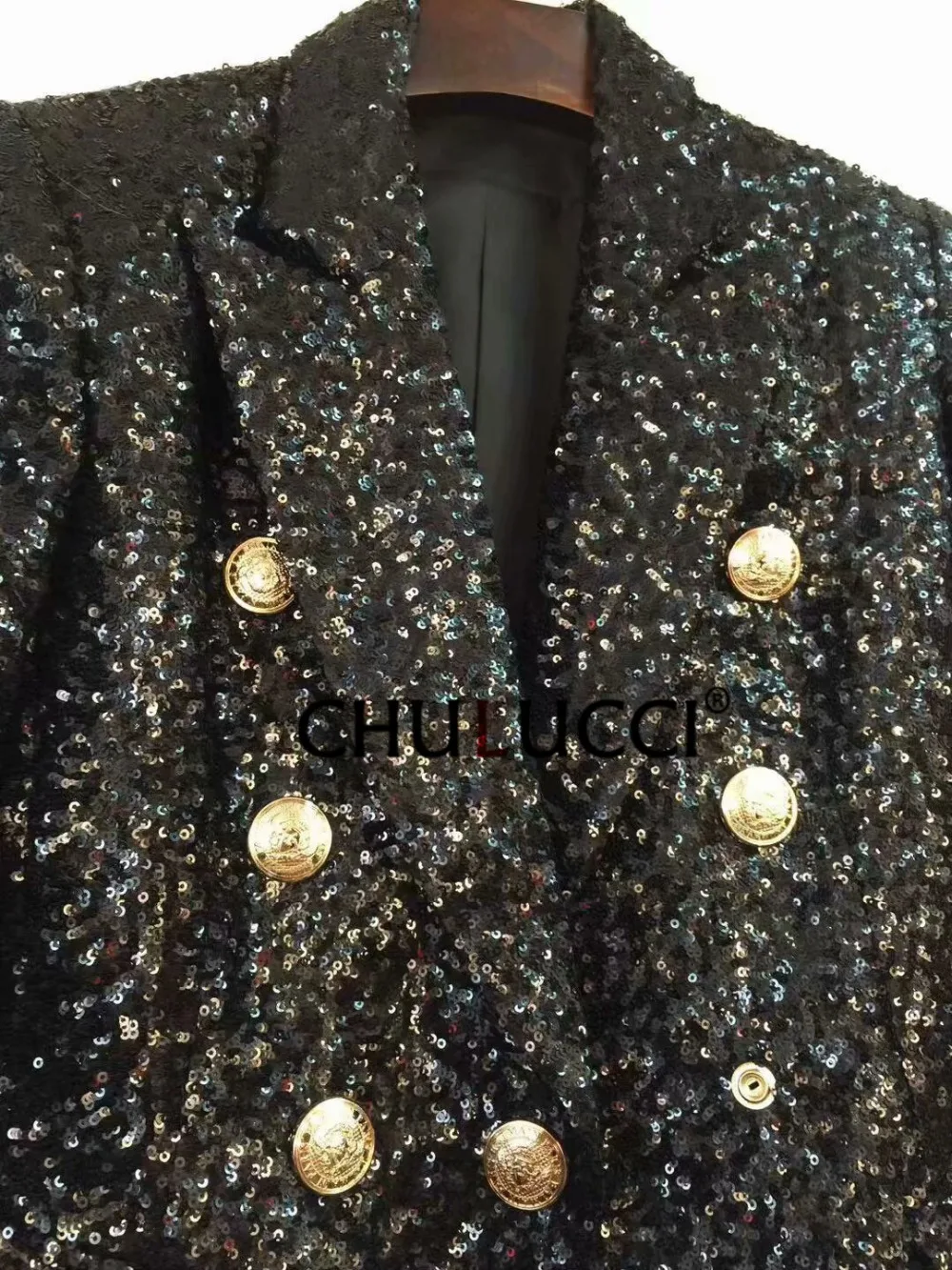 11.6 HIGH QUALITY New Fashion Designer Blazer Jacket Women's Lion Buttons Double Breasted Shimmer Sequined Blazer