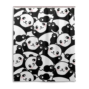 

Cute Panda Shower Curtain for Bathroom Cartoon Pattern Polyester Waterproof Custom Bath Shower Curtain with 12 Hooks Set