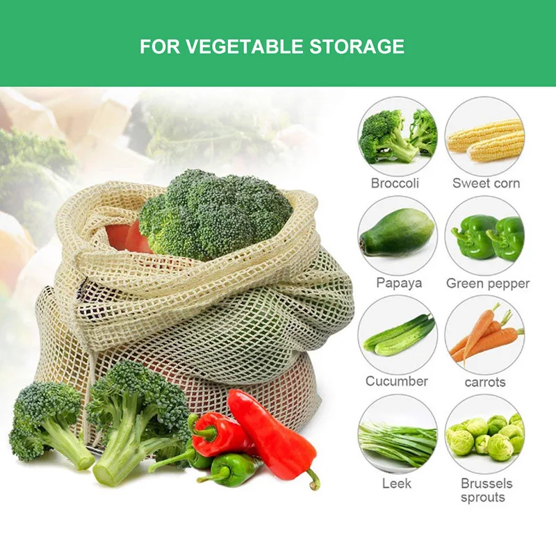 Экологичные многоразовые производят мешки из органической хлопковой сетки производят мешки для фрукты овощи мешки для хранения моющиеся мешок для нулевых отходов
