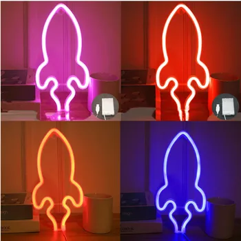 

LED Rocket Neon Sign Lightning Shaped USB Battery Operated Night Light Decorative Table Lamp For Home Party Living Room decor