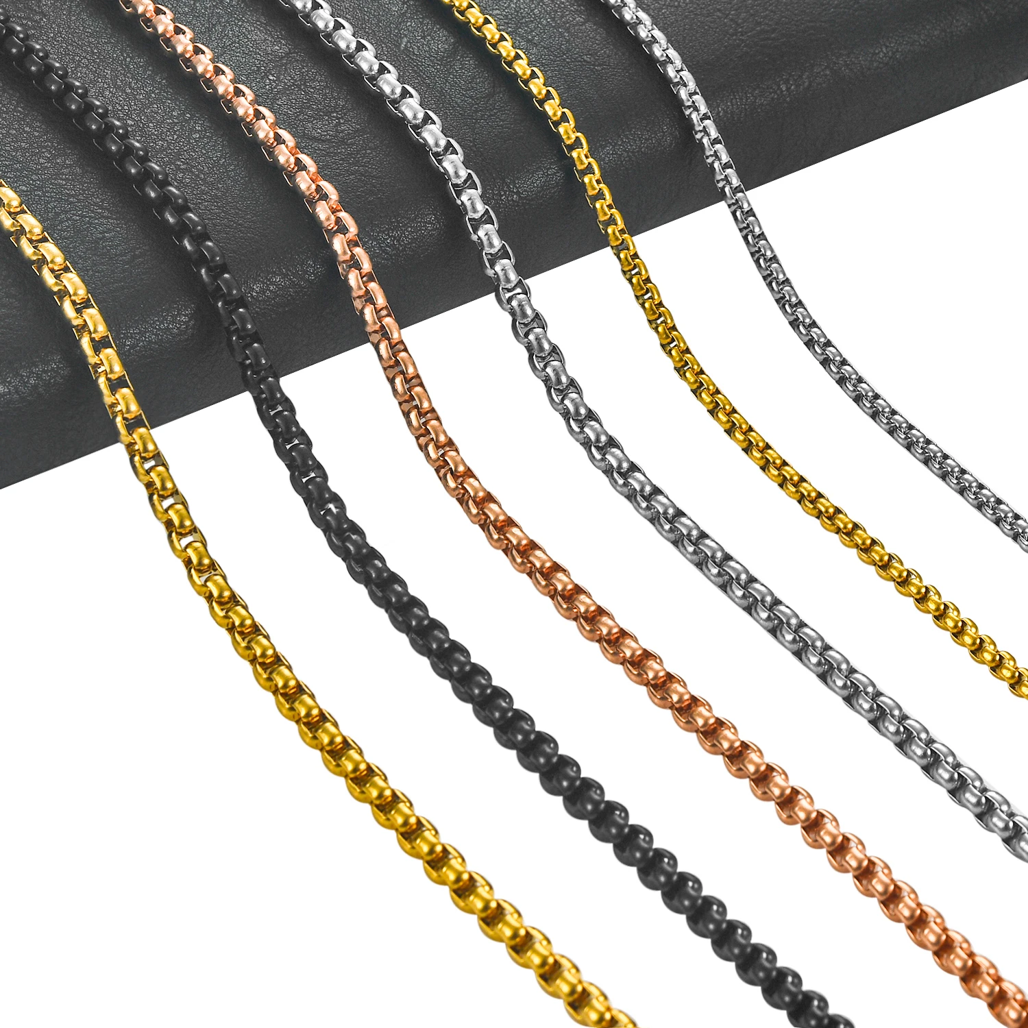 Metal Necklace 2/3/4/5mm Men's Box Chain Stainless Steel For Women Silver/Gold/Black/Rose Gold Color 14-40 inch