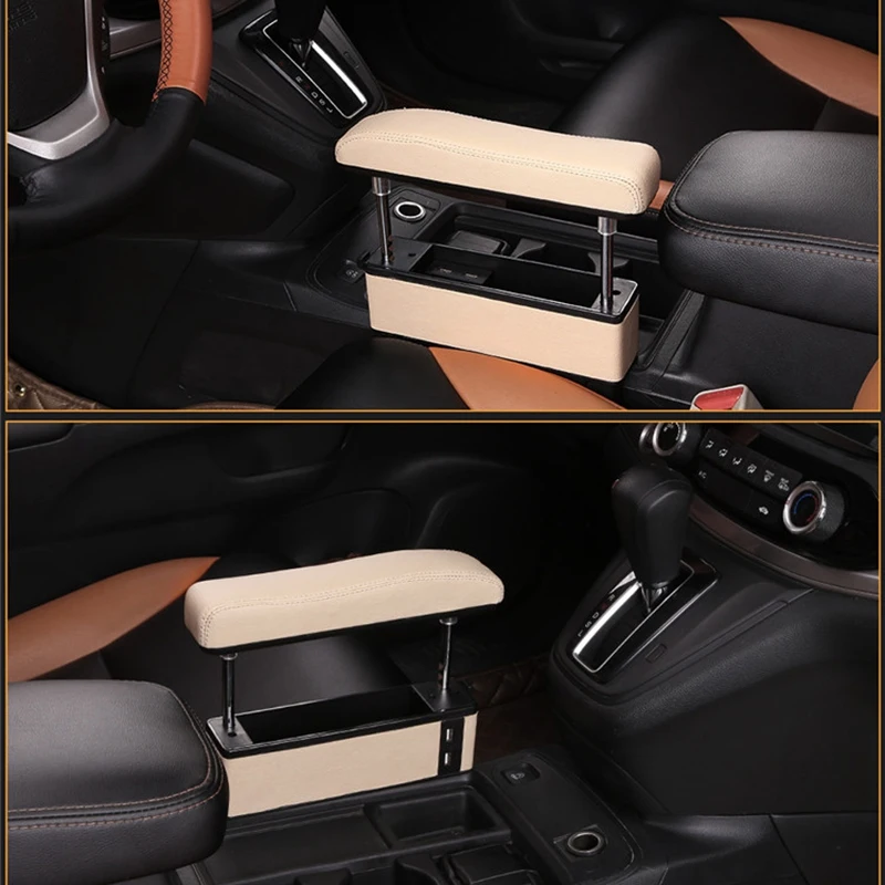 Car Armrest Adjustable Increase Storage Box USB Charging Interior Central Lift Elbow Support Car-Styling Accessories Universal