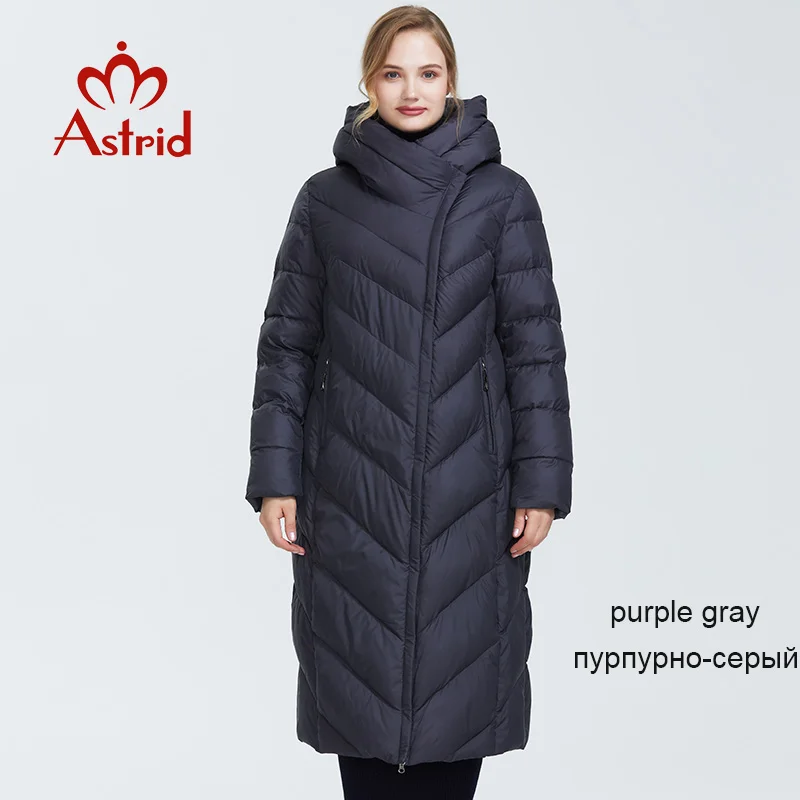 Astrid Зима новое поступление пуховик для женщин с капюшоном свободная одежда верхняя одежда высокое качество толстый хлопок длинная и модная AR-7053 - Цвет: L058 purple gray