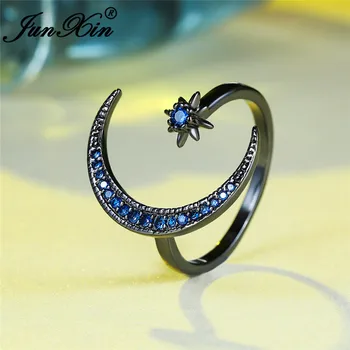 

White Gold Filled Rings For Women Dainty Small Blue Star Moon Ring Open Adjustable Wedding Thin Ring Band Boho Jewelry