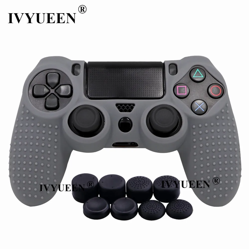 Серый IVYUEEN 9 в 1 для Dualshock 4 PS4 Slim Pro контроллер Шипованная Кожа Премиум Защитный Противоскользящий Мягкий силиконовый чехол-накладка - Цвет: Серый