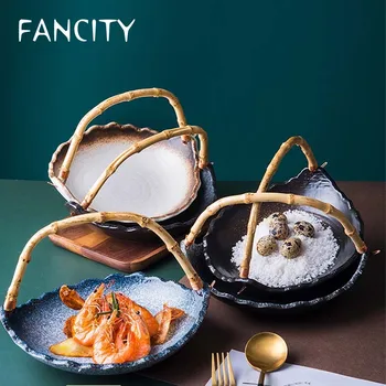 

FANCITY Creative ceramic bamboo hanging plate living room coffee table household tableware candy dessert plate dried fruit plate