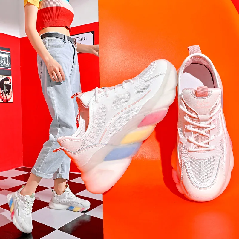

Air Mesh Summer Women White Shoes Fashion Rainbow Breathable Sports Casual Sneakers Size 35-40