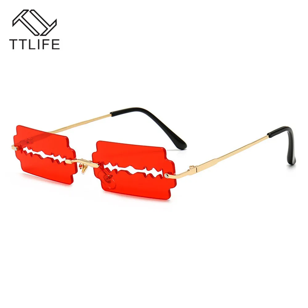 

TTLIFE Small Rectangle Sunglasses Women Rimless Square Sun Glasses for Women 2020 Summer Style Female NV400 Red Brown