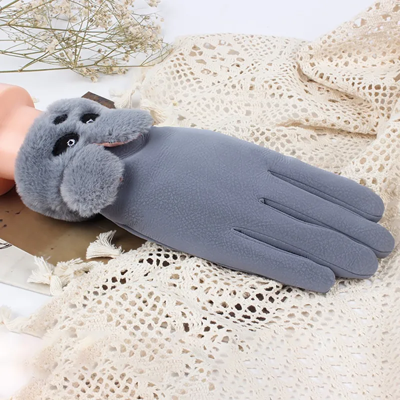 Осенне-зимние женские перчатки плюс бархатные милые меховые варежки с медведем замшевые перчатки с сенсорным экраном женские перчатки с защитой от холода
