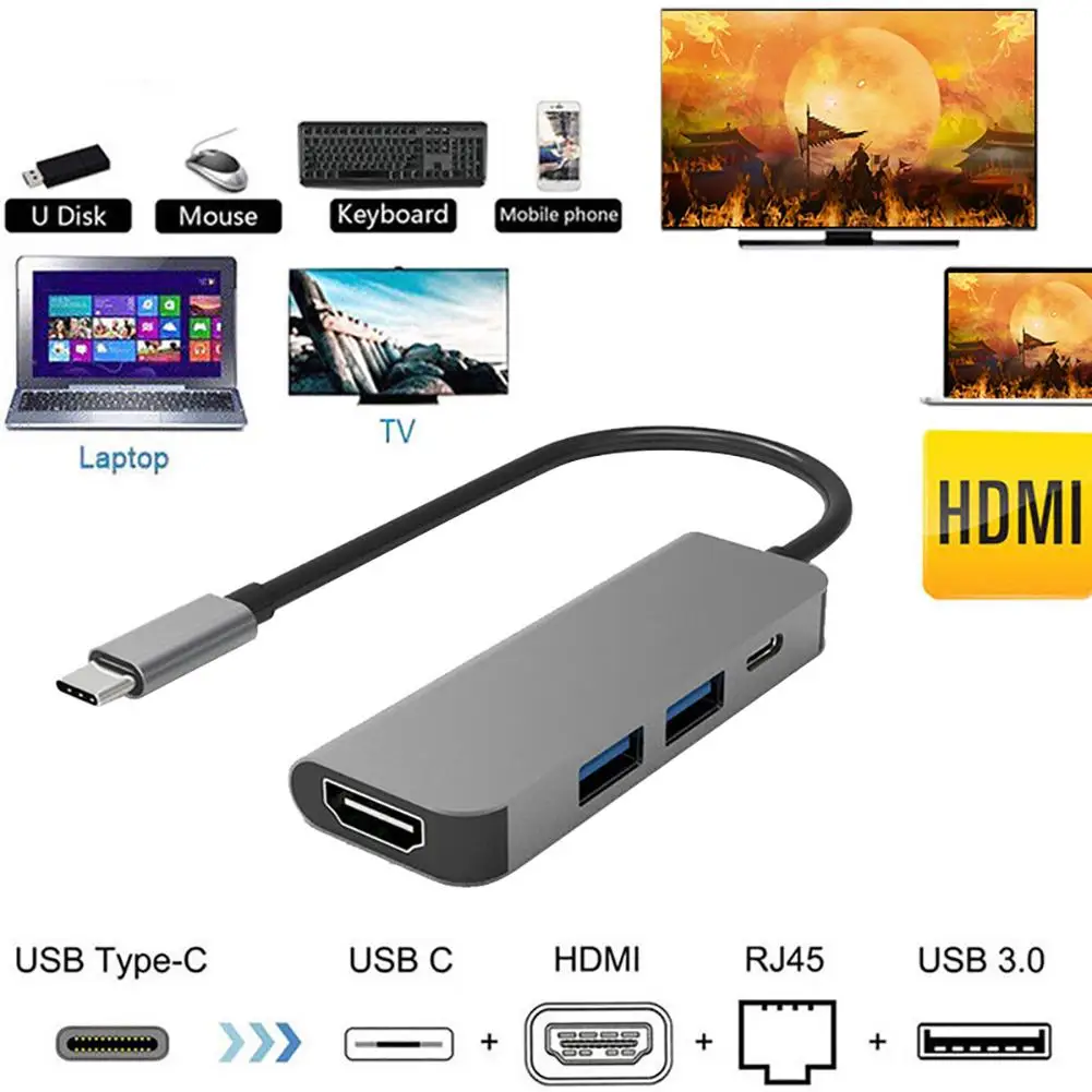 USB C концентратор типа C в HDMI конвертер Thunderbolt3 USB 3,0 концентратор адаптер USB-C 3,1 сплиттер 4 порта концентратор для док-станции Macbookpro