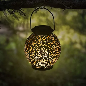 

Outdoor Hanging Metal Cutout Waterproof Solar Lights with Handle Retro Solar Lantern Decorative for Porch/Garden