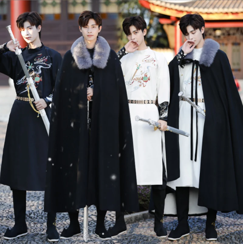 Мужское платье Hanfu в стиле древнего китайского ханьфу и плащ черный белый мужской