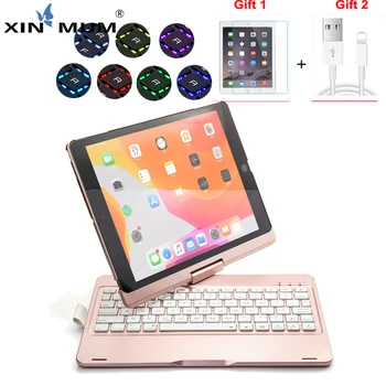 

360 Degree Rotable Bluetooth Keyboard Case For Apple iPad 10.2 2019 7th Gen A2198 A2200 A2232 7 Colors Backlit ABS Plastic Cover