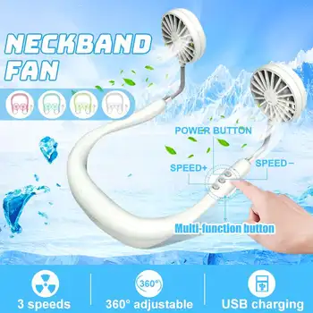 

Portable Fan Cold fan Hands Free Neck Fan Hanging USB Rechargeable Mini Sports Fan 3-speed adjustable Neck Dual fan Home Office