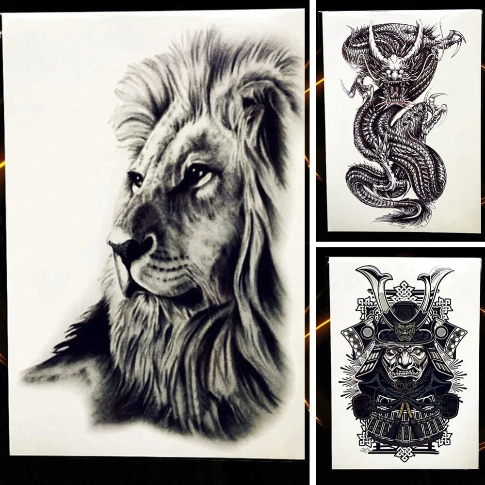 Африка Серенгети Лев временная татуировка Индийский Племенной могучий лев воин Водонепроницаемый флэш-тату наклейка черные татуировки для мужчин и женщин