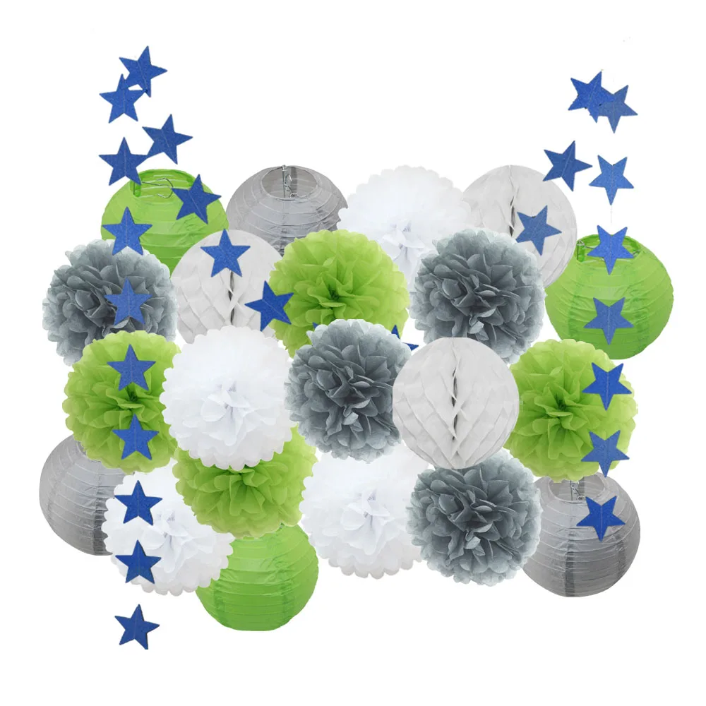 grey green set Для маленьких девочек украшение для детей 22 шт./компл. цвета: розовый, бежевый, голубой комплект круглый Бумага Фонари детей крещение украшения вечерние пользу висит Изделия из бумаги - Цвет: grey green set