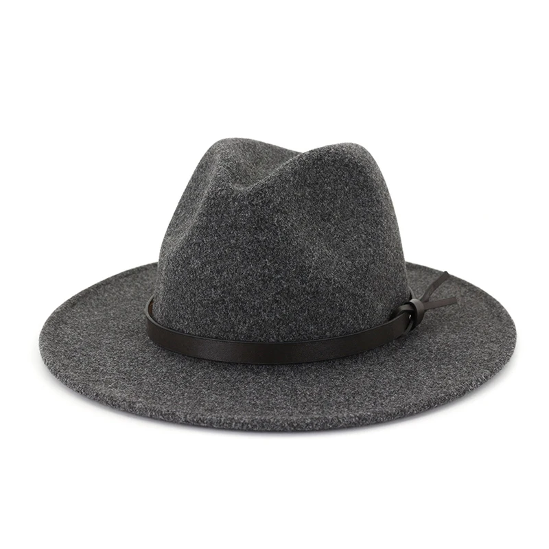 FS осенне-зимняя фетровая джазовая шляпа цвета хаки с широкими полями, шерстяная фетровая шляпа s, Черная кепка с закрытым верхом, шляпы-федоры, женская кепка - Цвет: Dark Grey