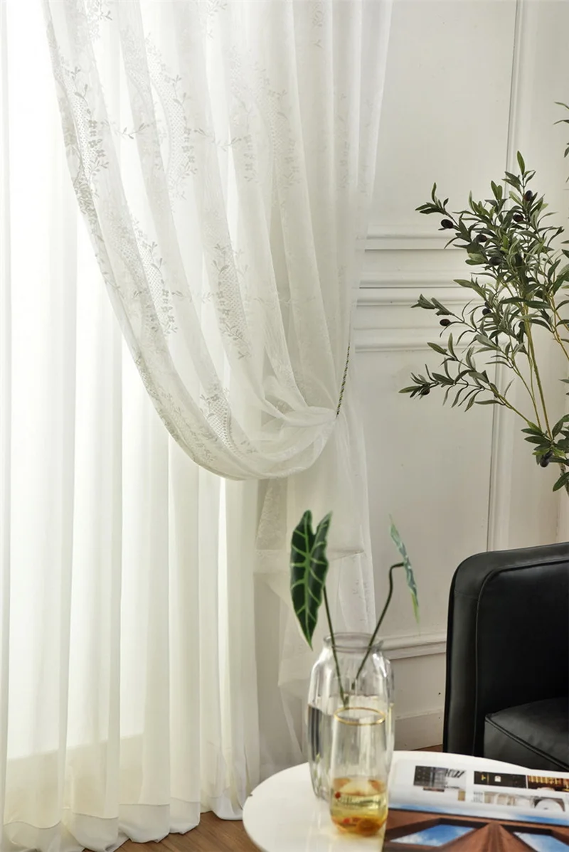 Flower Disc Yarn White Lace Tulle Curtains for Living Room Princess Window Drapes for Balcony Kitchen X-M190#20