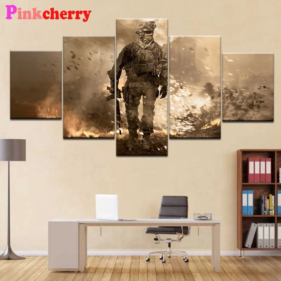 Multi Panel 5D Diy Full Square round Diamond Painting Cross Stitch Battlefield Soldier Embroidery 5 piece Wall art | Дом и сад