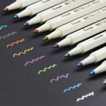 

10 12 Colors/Box Drawing Painting Permanent Marker Signature Pen Metallic Paper School For Black Supplies Pen Oil Color Pai I5F6
