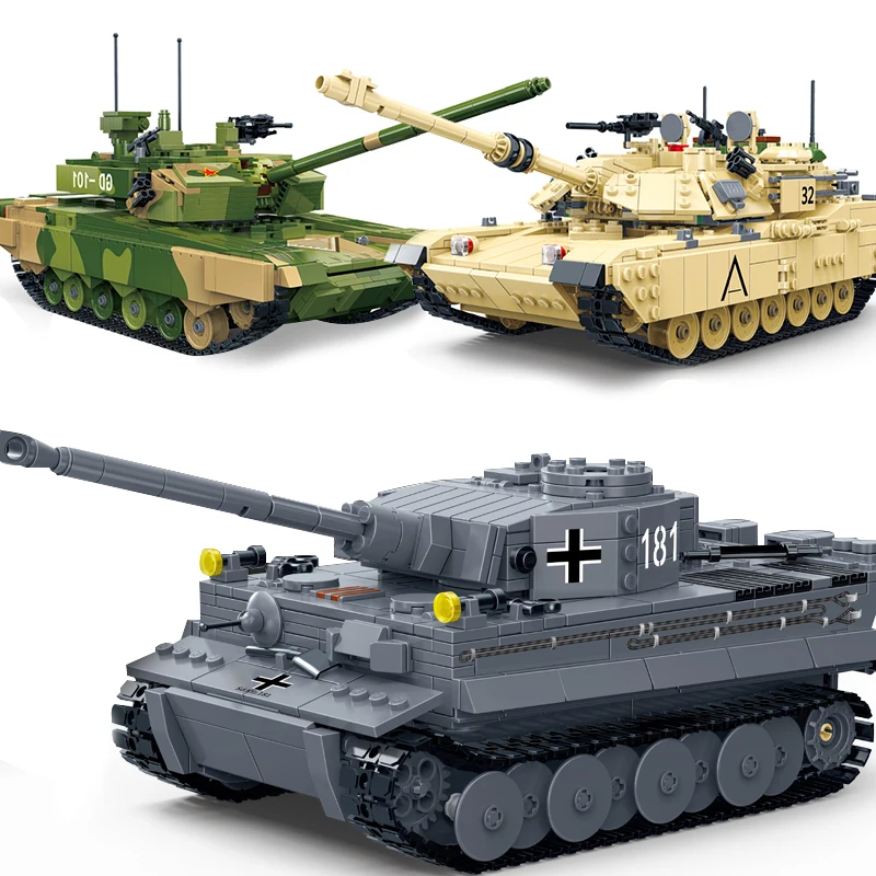 

Military Compatible Legoingly Tiger I Tank Panzer German US M1A2 World War 2 Army Soldier Figure WW2 Model Building Blocks Toys