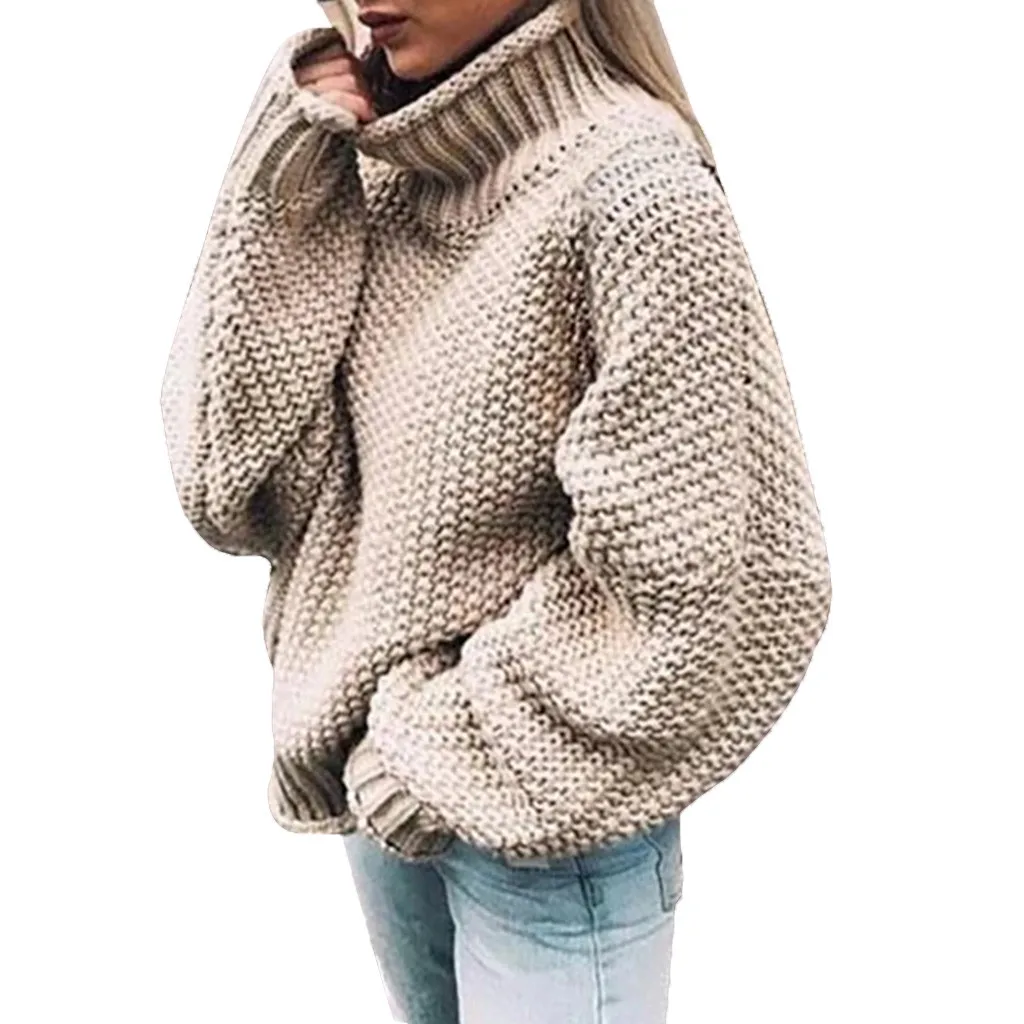 Трикотажные зимние пуловеры свитера женские осенние черепахи шеи свободный свитер джемпер женский однотонный хаки шикарный свитер Топы# D - Цвет: Бежевый