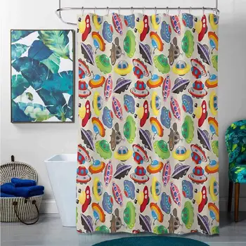 

Shower Curtains Clear with Design Space,Cartoon Drawing of UFOs Travel Through Universe Journey Within The Cosmos Cute Crafts,