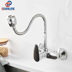 SOGNARE Kitchen Faucets Cold Hot Water Deck Mounted Basin Faucet Any Direction Mixer Sink Taps Double Hole Grifos De Cocina ברז