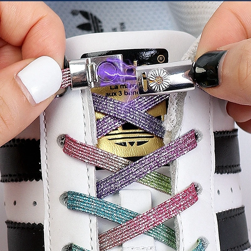Fashion daisy lock No tie Shoe laces Elastic Colorful Shoelaces without ties Sneakers