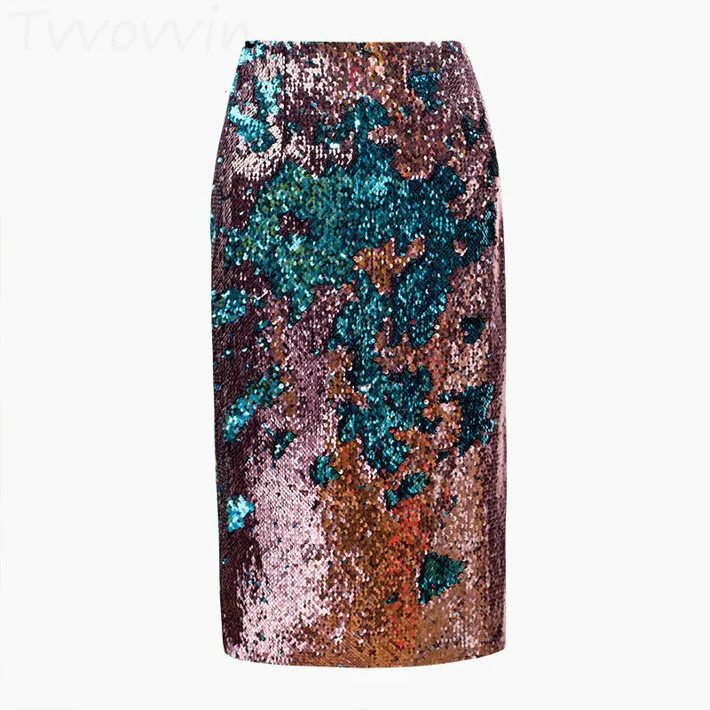 XUXI, новинка, летняя женская посылка, в стиле хип-хоп, с разрезом, в стиле пэтчворк, два цвета, с блестками, соединенная, средней длины, юбка FZ0056