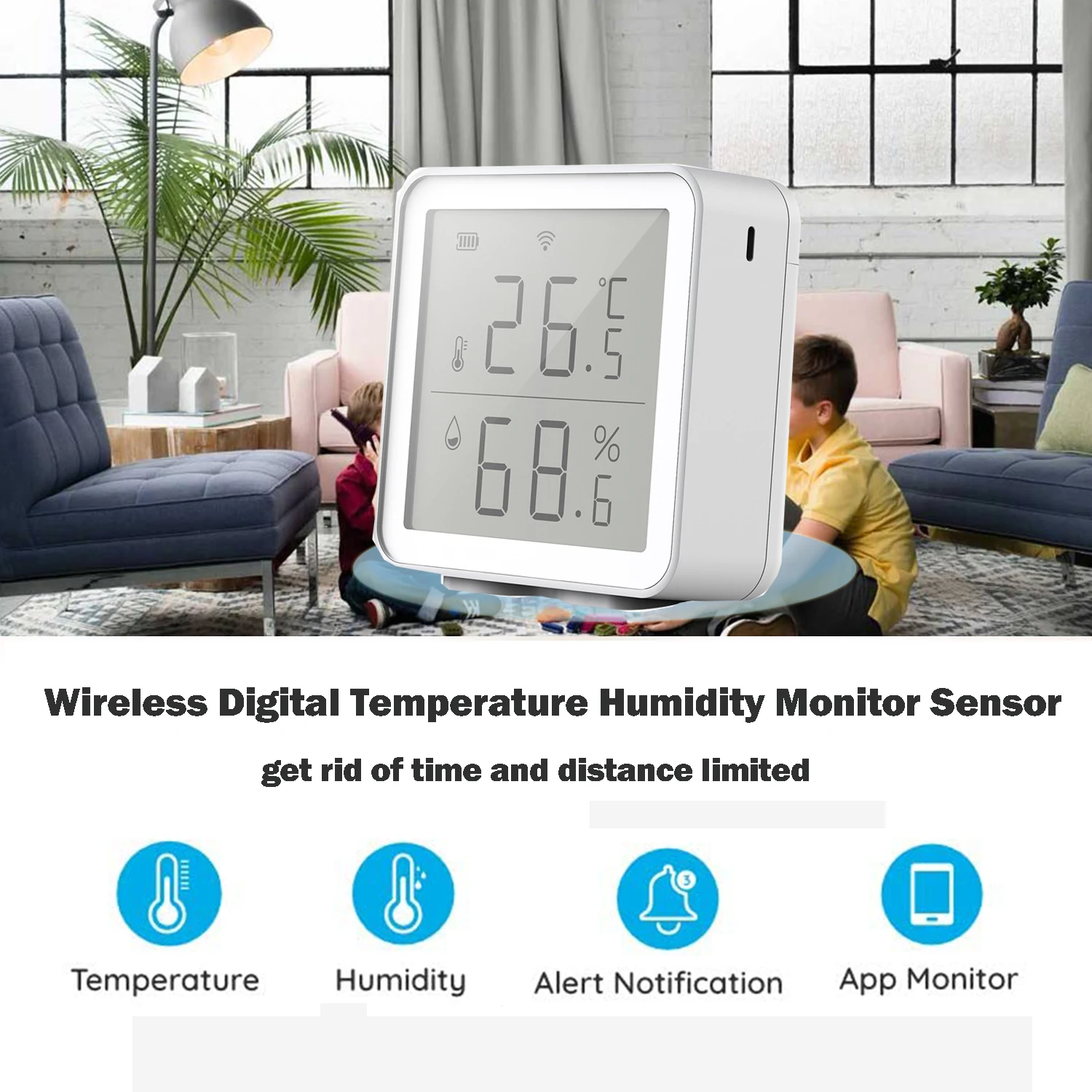 AoHao WiFi Hygrometer Thermometer Wireless Temperature Humidity Monitor  with App Alerts Indoor Outdoor Sensor Compatible with Alexa Google  Assistant