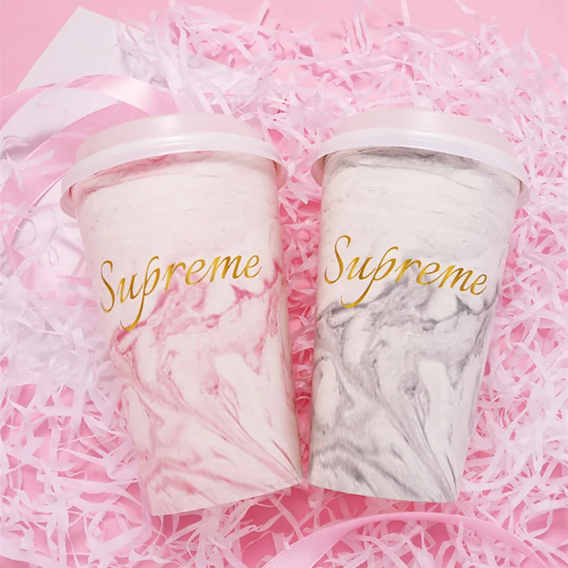 

50pcs High quality bronzing milk tea cup 500ml disposable coffe cup creative marble net red soy hot drink paper cups with lid