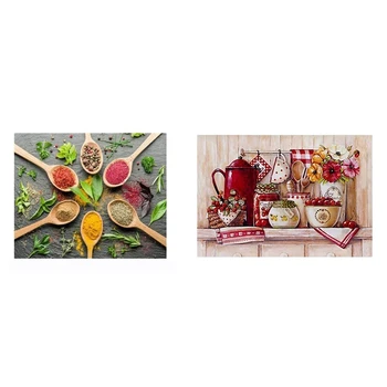

2 Set Diamond Painting Kitchen Cross Stitch Full Embroidery Rhinestone Home Decoration - Seasoning Spoon Square Diamond & Red Ta