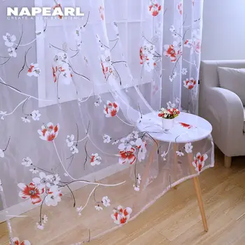 

Floral tulle curtains kid bedroom girl organza sheer fabrics for window treatment transparent curtain panel kitchen short