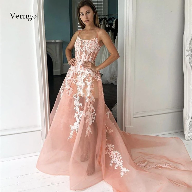 Verngo Простые Вечерние платья из органзы длинное кружевное официальное платье с