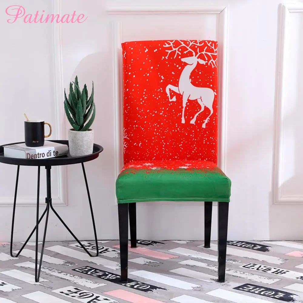 

PATIMATE Christmas Chair Cover Christmas Decorations For Home Polyester Printed Elastic Slipcover 2019 Xmas Decor New Year 2020