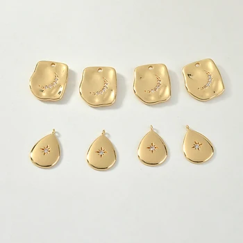 

Copper Plated 18 K Real Gold Star Moon Zircon Drop Shaped Pendant DIY Earrings Necklace Jewelry Material Accessories