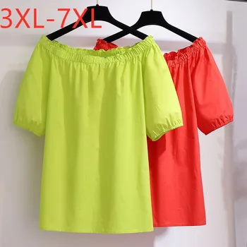 

New 2020 summer plus size tops for women large loose short sleeve off shoulder green red T-shirt 3XL 4XL 5XL 6XL 7XL
