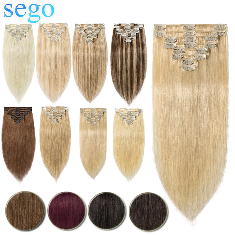 SEGO "-24" 65-120G прямолинейный скрепка в Пряди человеческих волос для наращивания чистый и фортепиано Цвет 8 шт./компл. Non-Волосы remy, на заколках, бразильские волосы