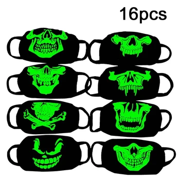 

16 Pcs Halloween Scary Luminous Horror Skull Teeth Halloween Mask Unisex Reusable Festive Party Face Decoration Fashion