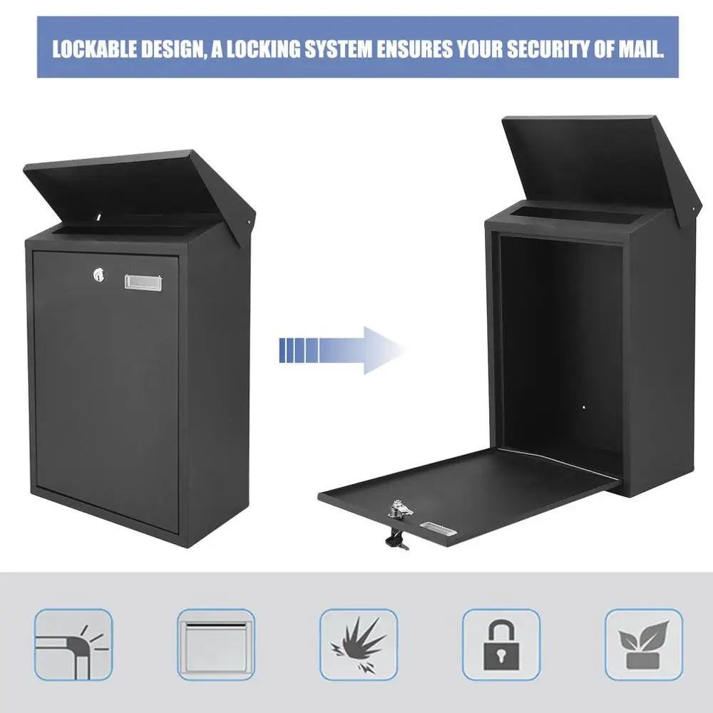 

Stainless Steel Practical Design Mail Box Wall Mount Post Newspaper Letterbox Anti-rust Metal Locking Mail House Office Mailbox