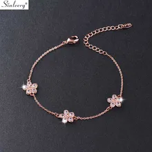 SINLEERY, очаровательный браслет с милыми цветами, розовое золото, серебро, инкрустация цепочкой, маленький Кристальный браслет для женщин, ювелирное изделие SL452 SSC
