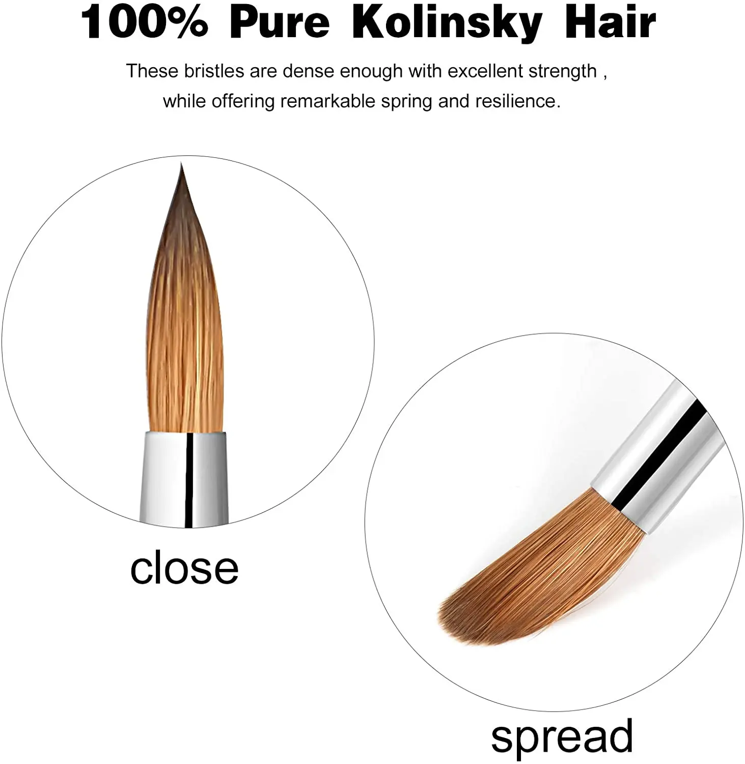 PCUORLEORS Kolinsky Acrylic Nail Brush with Round Wood Texture 100% Pure Kolinsky Sable Hair Brush for UV Shaping Gel Brush
