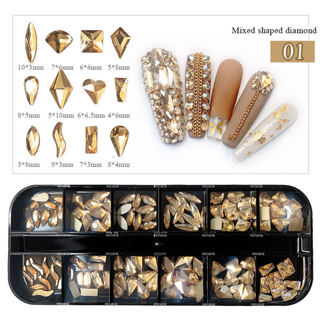 Girds Colorful Nail Rhinestones Mixed Size Diamonds AB Flatback Shiny Crystal 3D Glitter Gems Nail Art Decorations Strass