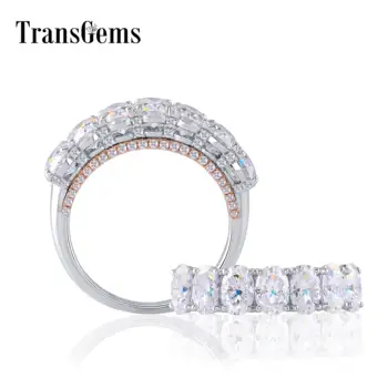 

Transgems Vintage 14K 585 Two Tone Gold 4*6mm GH Color Oval Moissanite Half Eternity Wedding Band Anniversarys Rings for Women