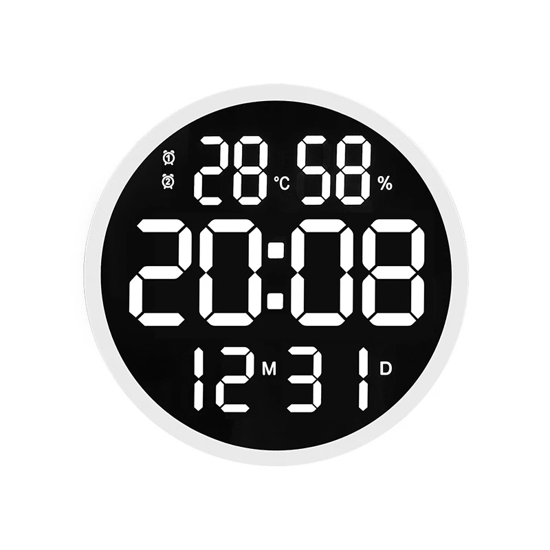 12 Inch LED Large Number Luminous Wall Clock Digital Temperature And Humidity Calendar Electronic Alarm Clock Home Decoration 