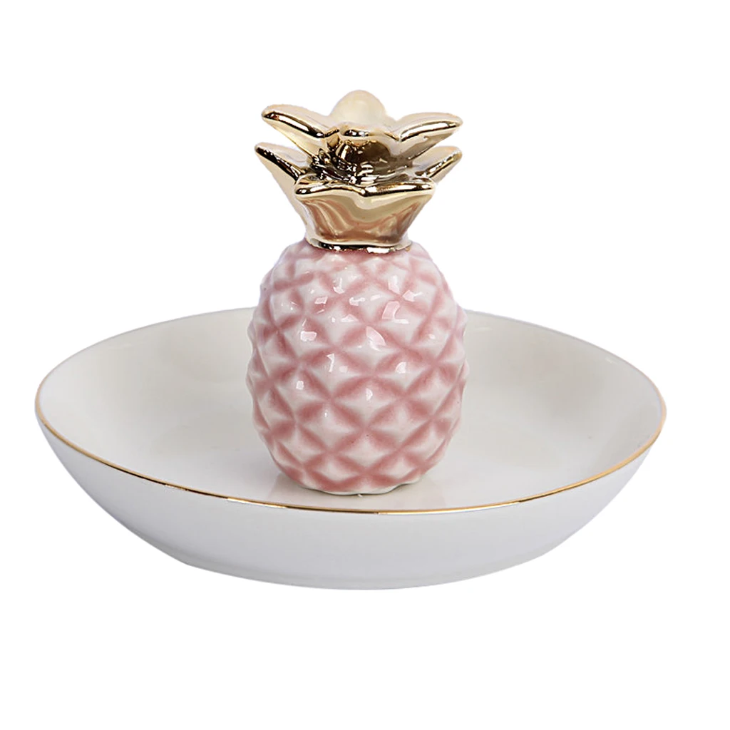 White Porcelain Ceramic with Gold Edge Tray Ananas Dish Key Trinkets Ring Holder Room Decor Plate